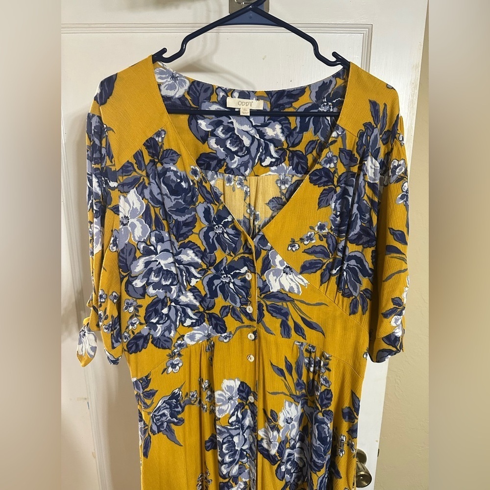 Floral Yellow and Blue Dress - Picture 3 of 4